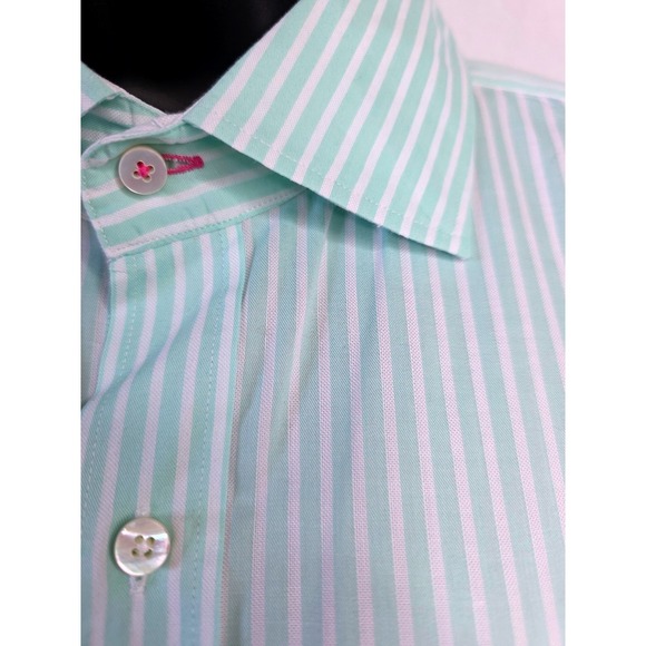 JMcLaughlin Mens Aqua Mint Green White Stripe Button Down Shirt Size Large - Picture 3 of 8